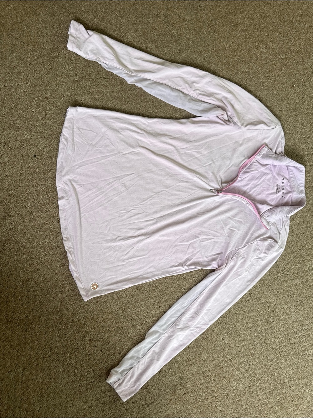 Tribal Womens Lavender Half Zip Long Sleeve Top Pink Trim Size PS Petite